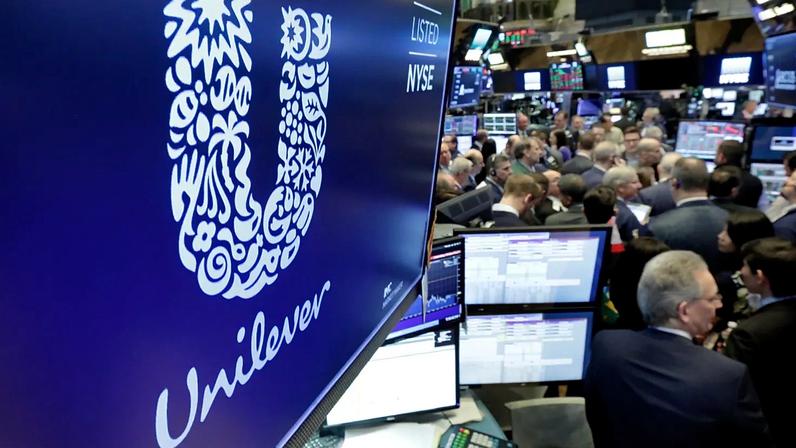 File - 2018 file photo, showing the logo for Unilever appears above a trading post on the floor of the New York Stock Exchange. 15 March 2018