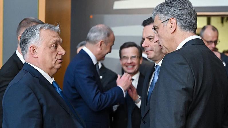 Hungarian Prime Minister Viktor Orbán speaks to EU leaders during summit in Brussels on March 19