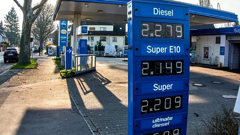 File - Fuel prices are displayed at a gas station in Frankfurt, Germany. 19 March 2026.