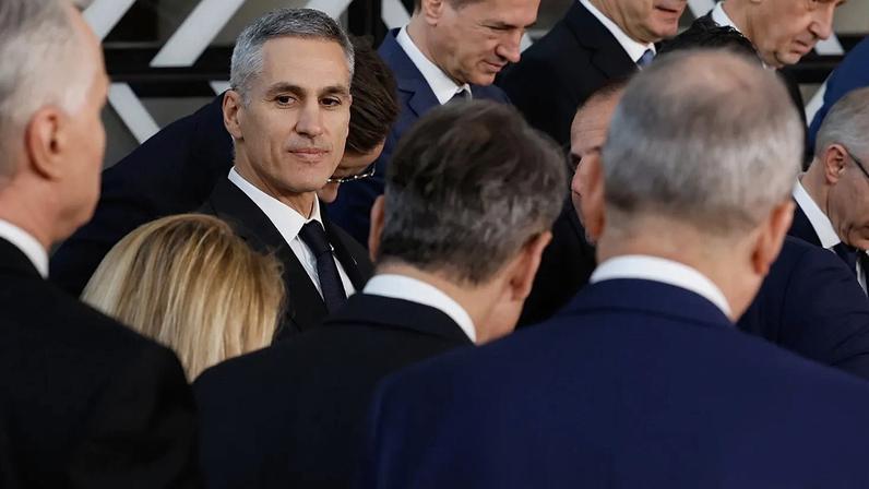 Bulgaria's Prime Minister Andrey Gyurov, third left, takes his place prior to a group photo at an EU summit in Brussels, Thursday, 19 March, 2026.