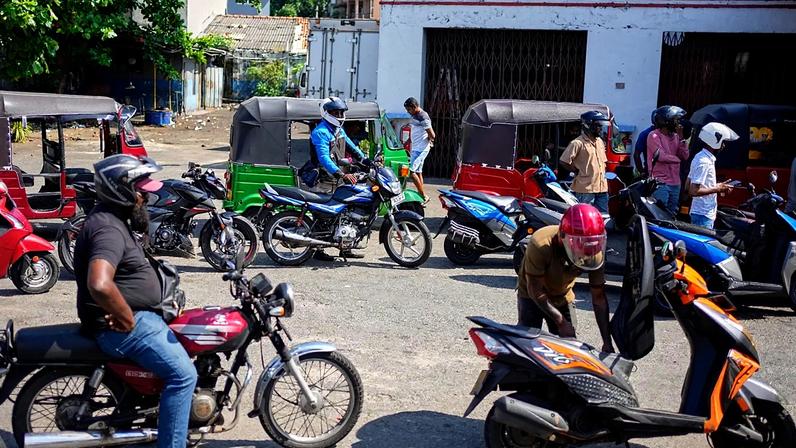 People queue up for fuel in Colombo, Sri Lanka