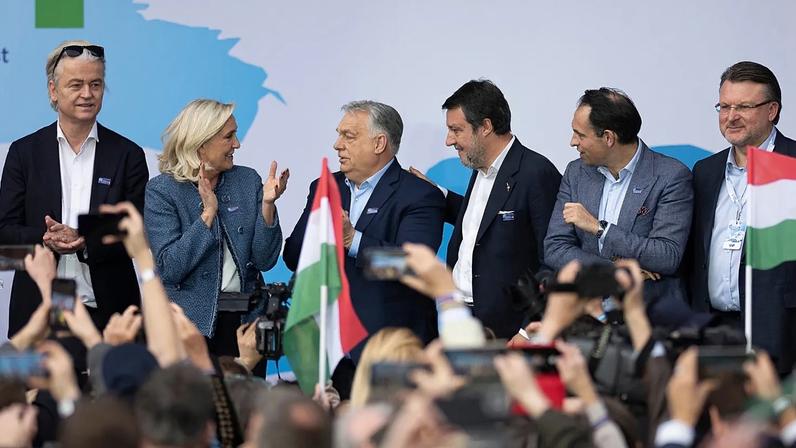 European far-right politicians gathered during an assembly with Orbán’s Patriots for Europe group, in Budapest, Hungary, March 23, 2026.