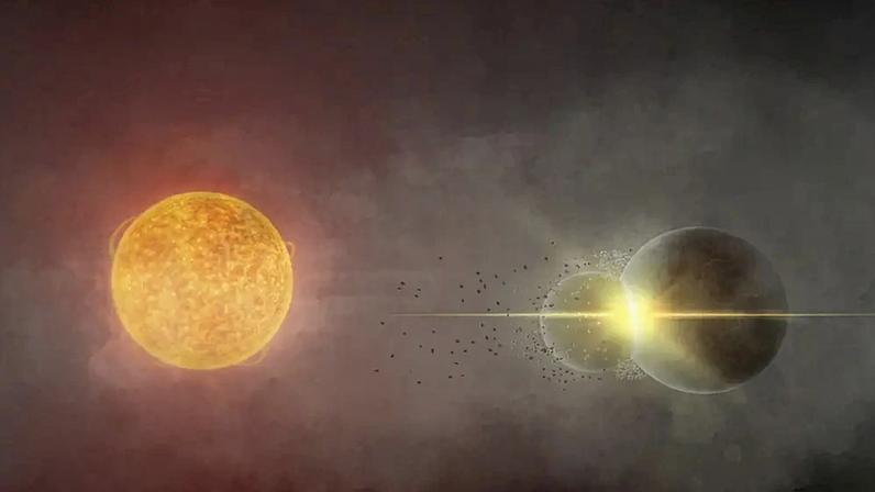 Representação da colisão planetária que ele suspeita ter ocorrido em torno da estrela Gaia20ehk em 2021.