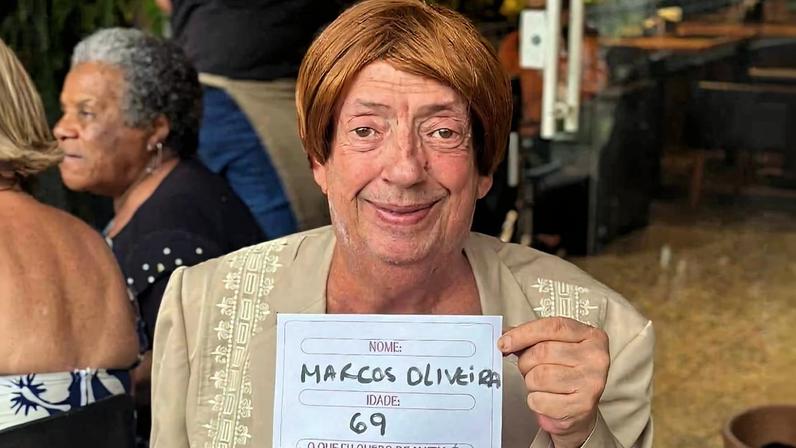 Marcos Oliveira, 69, conhecido como o Beiçola de 'A Grande Família', em evento no Retiro dos Artistas