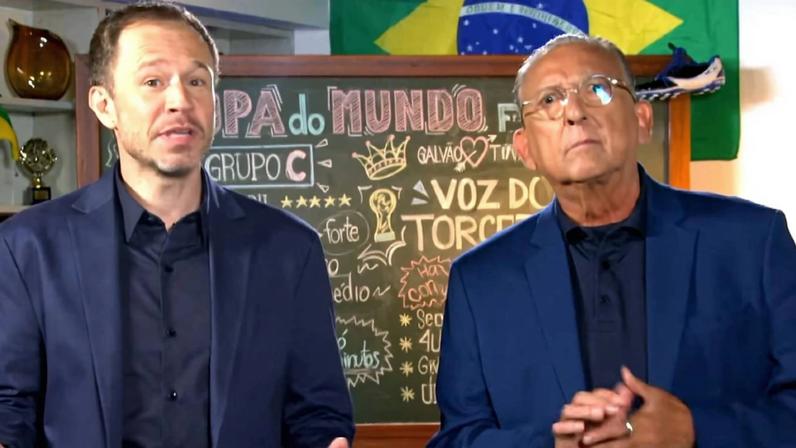 Tiago Leifert e Galvão Bueno no SBT