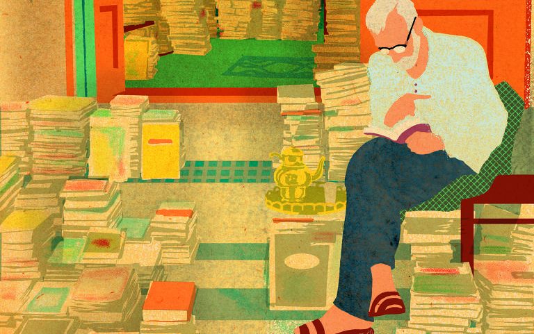 Ilustração de Blexbolex para a capa do livro 'O Livreiro de Gaza', de Rachid Benzine
