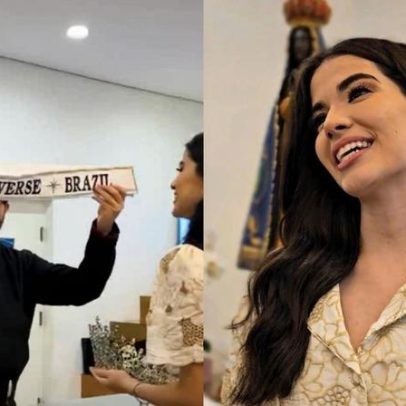 Miss Universo Brasil 2025 doa faixa e coroa a igreja antes do fim do reinado