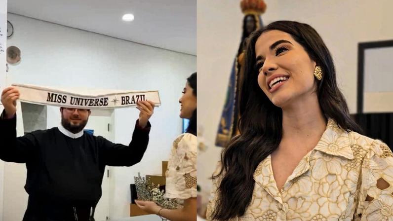 A Miss Universe Brasil 2025, Maria Gabriela Lacerda, doa faixa e coroa ao Santuário de Aparecida