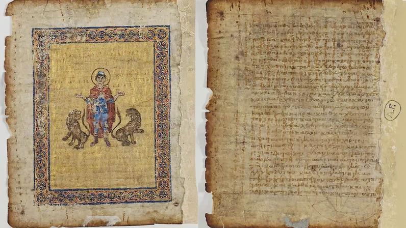 Fotografia das páginas perdida do lendário palimpsesto de Arquimedes encontrada na França.