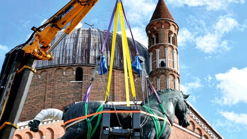 Heavy lifting: Donatello’s *Gattamelata* was removed from its pedestal in a Padua piazza last October. Now Italian authorities have a conservation quandary over whether to return it there following analysis and restoration