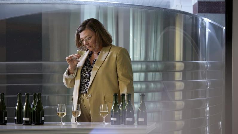 Sandrine Logette-Jardin blending in the winery.