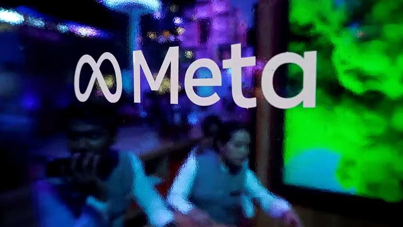 Logotipo da Meta Platforms, durante uma conferência na Índia, em 2023 — Foto: REUTERS/Francis Mascarenhas
