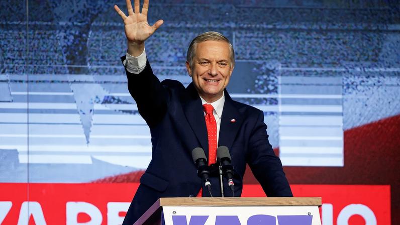 FILE PHOTO: FILE PHOTO: FILE PHOTO: Jose Antonio Kast, presidential candidate of the far-right Republican Party, waves to his supporters, following early results during the presidential election, in Santiago, Chile November 16, 2025. REUTERS/Rodrigo Garrido/File Photo/File Photo/File Photo