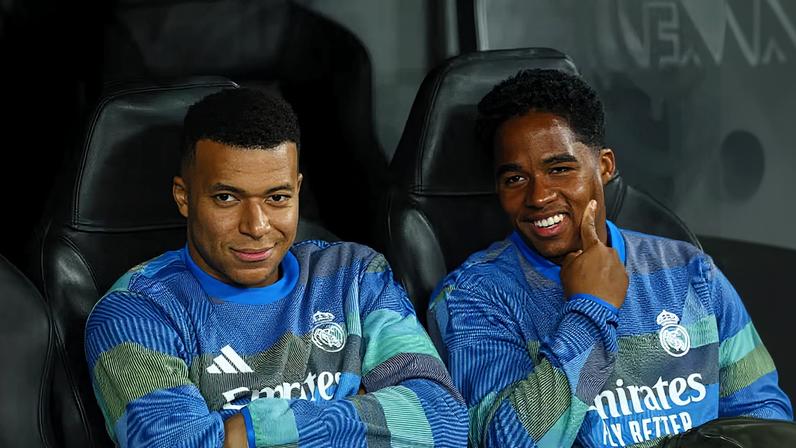 Mbappé e Endrick no banco do Real Madrid; Champions — Foto: REUTERS/Susana Vera