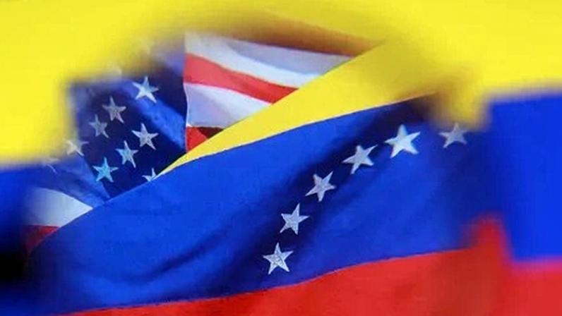 Ilustração mostra bandeiras dos EUA e da Venezuela