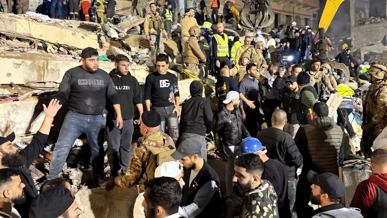 Rescue teams search for survivors after a building collapsed in Tripoli, Lebanon, February 8, 2026. REUTERS/Omar Ibrahim
