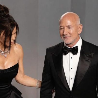 Lauren Sánchez afasta Jeff Bezos no tapete da Vanity Fair Oscars Party 2026