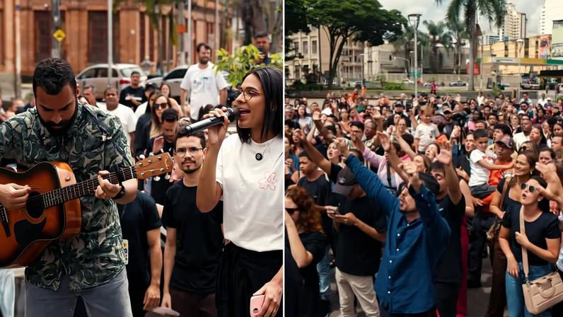Os membros da “A Igreja do Brasil” realizaram o culto de domingo em uma praça. (Foto: Instagram/bemvindoaigreja).