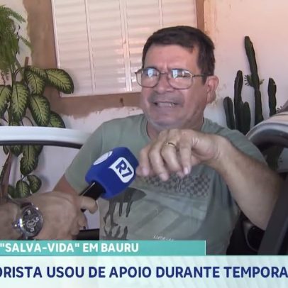 Poste salva-vidas em Bauru: motorista usa apoio durante temporal