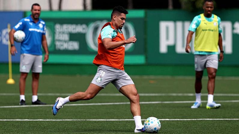 Paulinho participa de treino do Palmeiras como "curinga" — Foto: Cesar Greco / Palmeiras