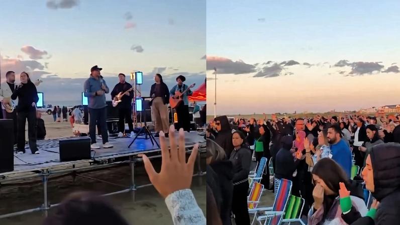 Culto ao amanhecer atrai multidão em praia do RS; fiéis dizem ter aceitado Jesus
