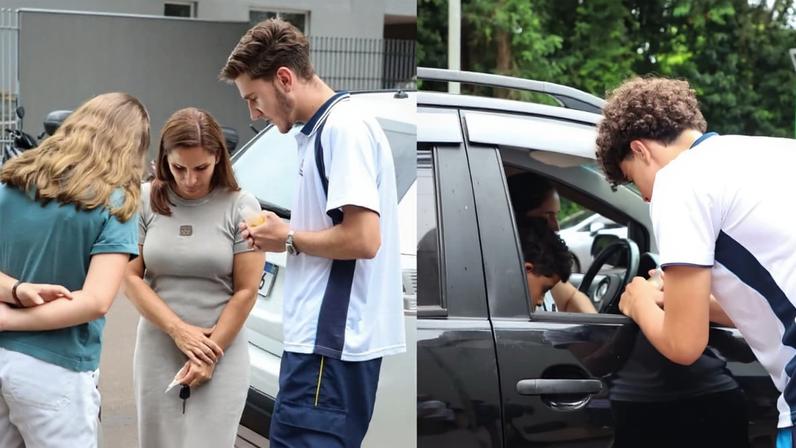 Alunos rezam por pais na saída da escola, dizem sentir presença de Deus