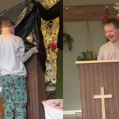 Avô constrói púlpito e surpreende neto com Síndrome de Down