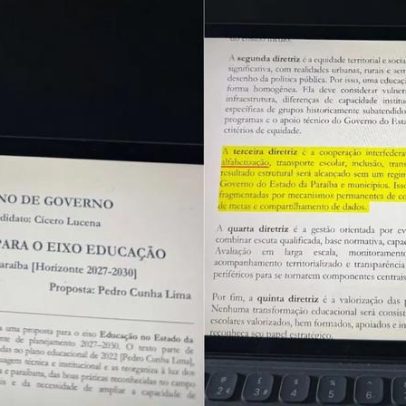 Pedro Cunha Lima vaza trechos de propostas de Educação do plano de Cícero Lucena