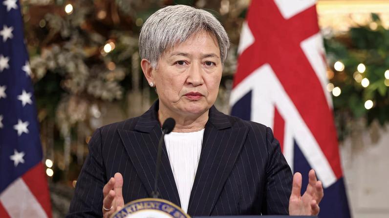 Australian Foreign Minister Penny Wong speaks during the Australia-United States Ministerial Consultations (AUSMIN) at the State Department in Washington, D.C., U.S., December 8, 2025.