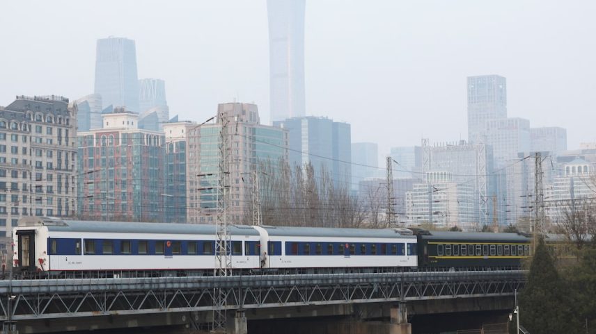 Train to North Korea's Pyongyang leaves Beijing Railway Station