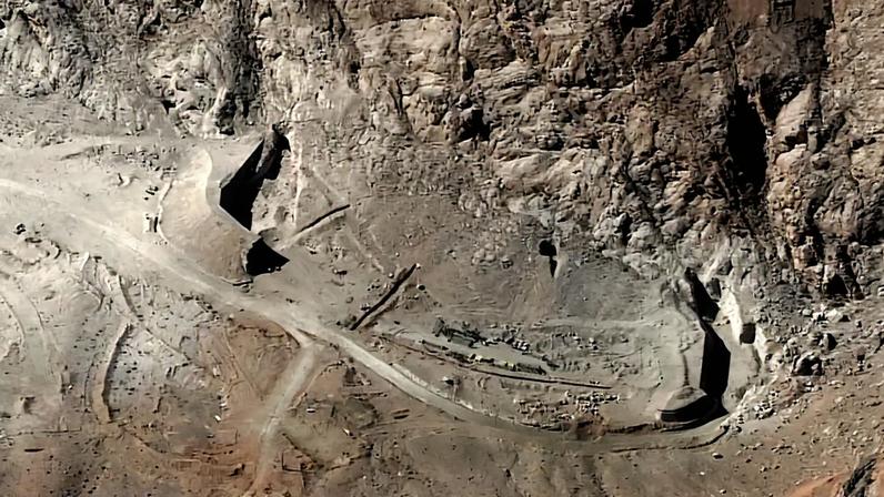Satellite image shows a closer view of the destroyed tunnel entrances at Isfahan missile complex