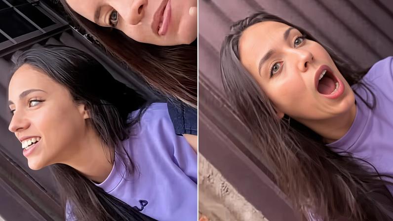 Débora descobrindo que a irmã está grávida — Foto: Reprodução/Instagram