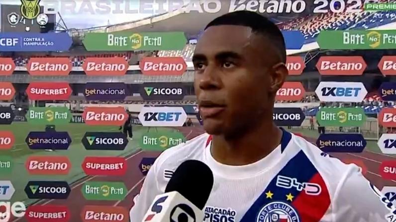 Erick tenta explicar goleada sofrida pelo Bahia contra o Remo — Foto: Reprodução/ Premiere