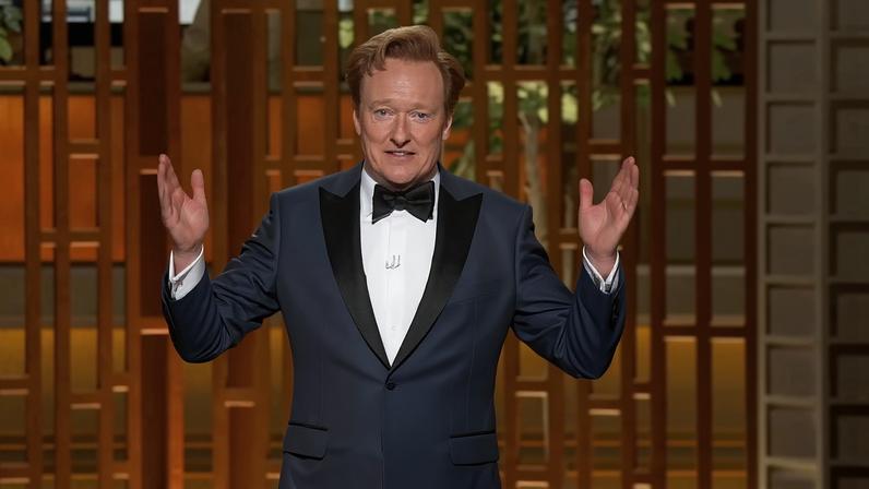 Conan O’Brien hosted the Oscars on Sunday night (as pictured above) and shaded Timothée Chalamet over the actor’s ballet and opera diss.