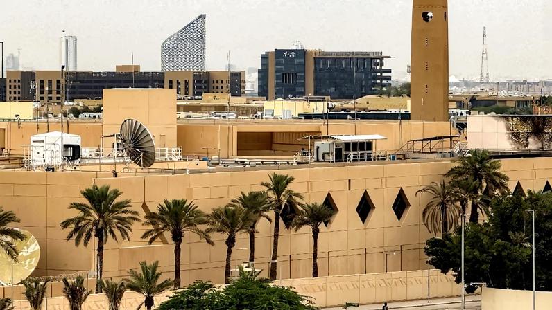 A embaixada dos Estados Unidos em Riade, em 3 de março de 2026. Foto: AFP