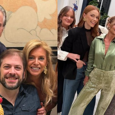 Roberto Justus posa com a atual e a ex-mulher no aniversário do filho