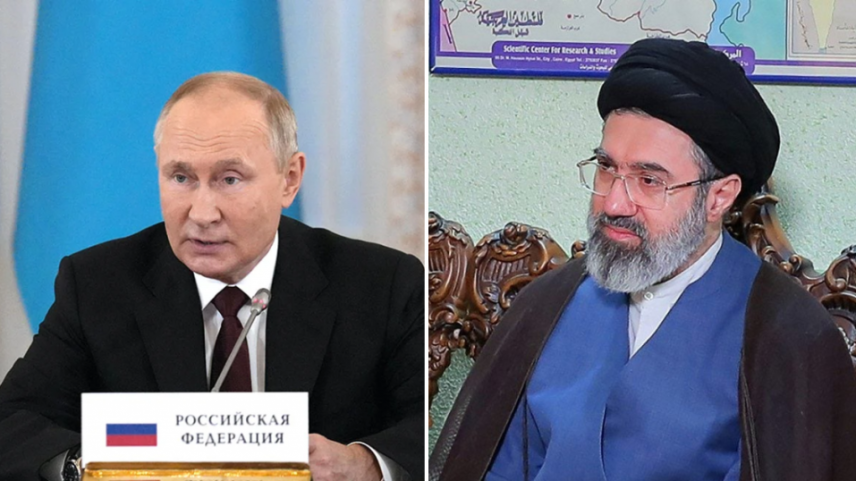 Vladimir Putin e Mojtaba Khamenei – fotos: Alexey Danichev/AFP e Khamenei.IR