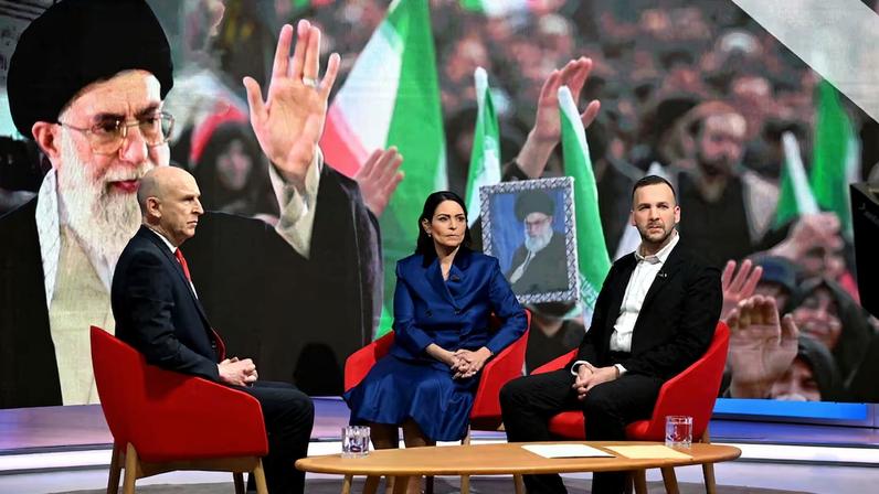 Britain's Defence Secretary John Healey, Shadow Foreign Secretary Priti Patel and Green Party leader Zack Polanski appear on the BBC's programme, Sunday with Laura Kuenssberg in London
