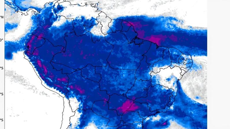 Estimativa do volume de chuva sobre o Brasil entre 9 e 13 de março de 2026. (Climatempo)