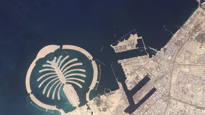 A satellite image of Jebel Ali Port, after one of the berths caught fire because of debris from an intercepted missile, in Dubai, United Arab Emirates, March 1, 2026. 2026 Planet Labs PBC/Handout via REUTERS