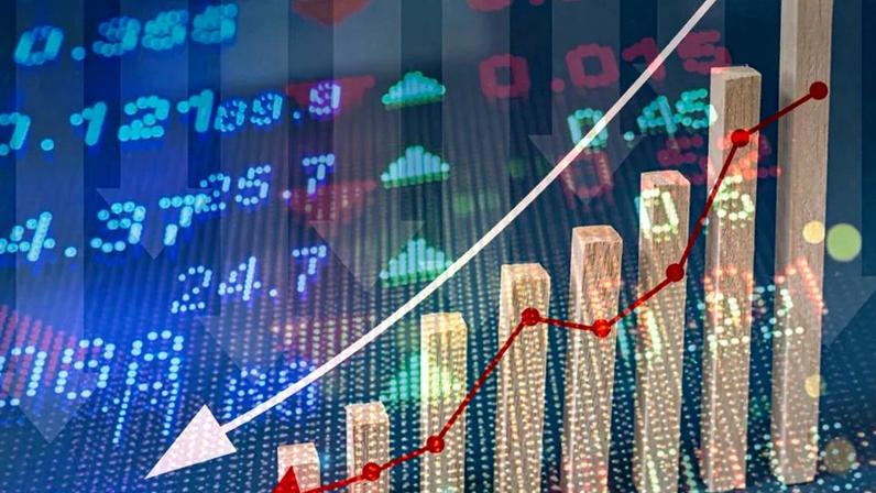 Gráfico mostrando tendência de alta e queda, ideia de negócios com conceito de finanças empresariais.