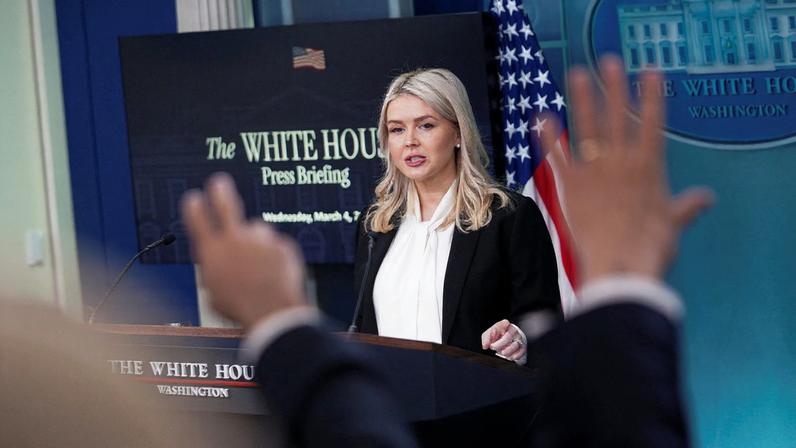 White House Press Secretary Karoline Leavitt holds a press briefing at the White House in Washington