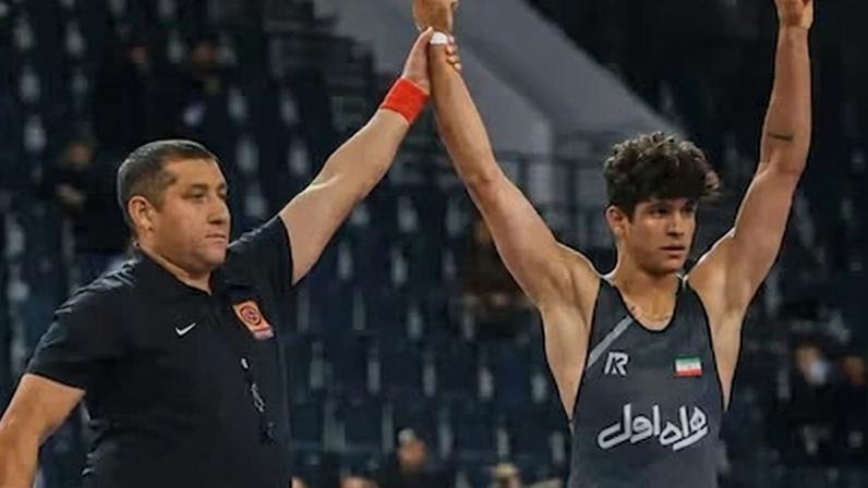 El competidor de lucha libre Saleh Mohammadi, durante una competición en Rusia en 2024, en una imagen publicada en su Instagram.