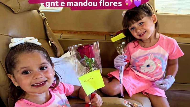 Virginia viaja em jatinho emprestado de Zé Felipe e recebe flores