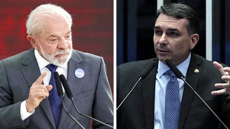 O presidente Lula e o senador Flávio Bolsonaro. Fotos: Fabio Rodrigues-Pozzebom/Agência Brasil e Carlos Moura/Agência Senado