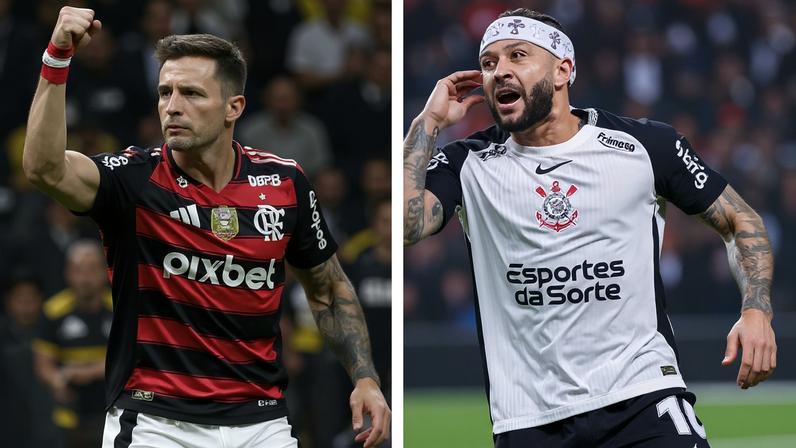 Saúl Ñíguez, do Flamengo, Jesse Lingard e Memphis Depay, do Corinthians, são exemplos de europeus com carreira consolidada antes de atuarem no Brasileirão (Fotos: Gilvan de Souza/Flamengo | Lindsey Parnaby / AFP | Everton Okubo/Agência F8/Gazeta Press)