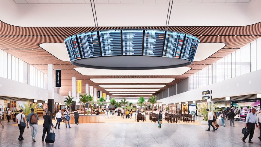 Perspectiva artística do novo salão de check-in