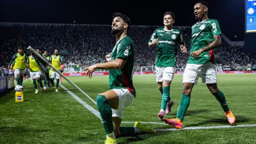 Flaco Lopez marca gol do Palmeiras na Partida entre Palmeiras x Novorizontino (Foto: Jhony Inacio/Agencia Enquadrar/Gazeta Press)