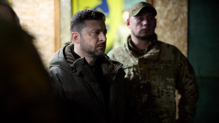 Ukraine's President Zelenskiy visits a front line in Donetsk region