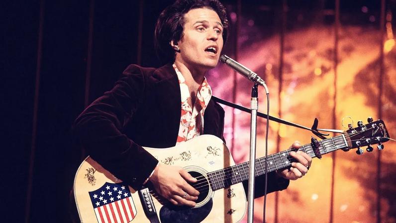 Country Joe McDonald performs on a UK TV show, London, 1972